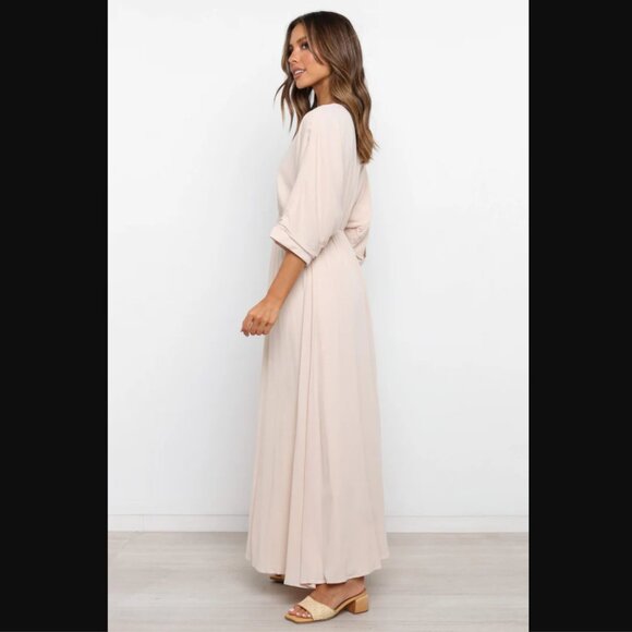 Petal & Pup Girl & the Sun Bayview Beige Maxi V Neck Dress XL - Picture 6 of 12